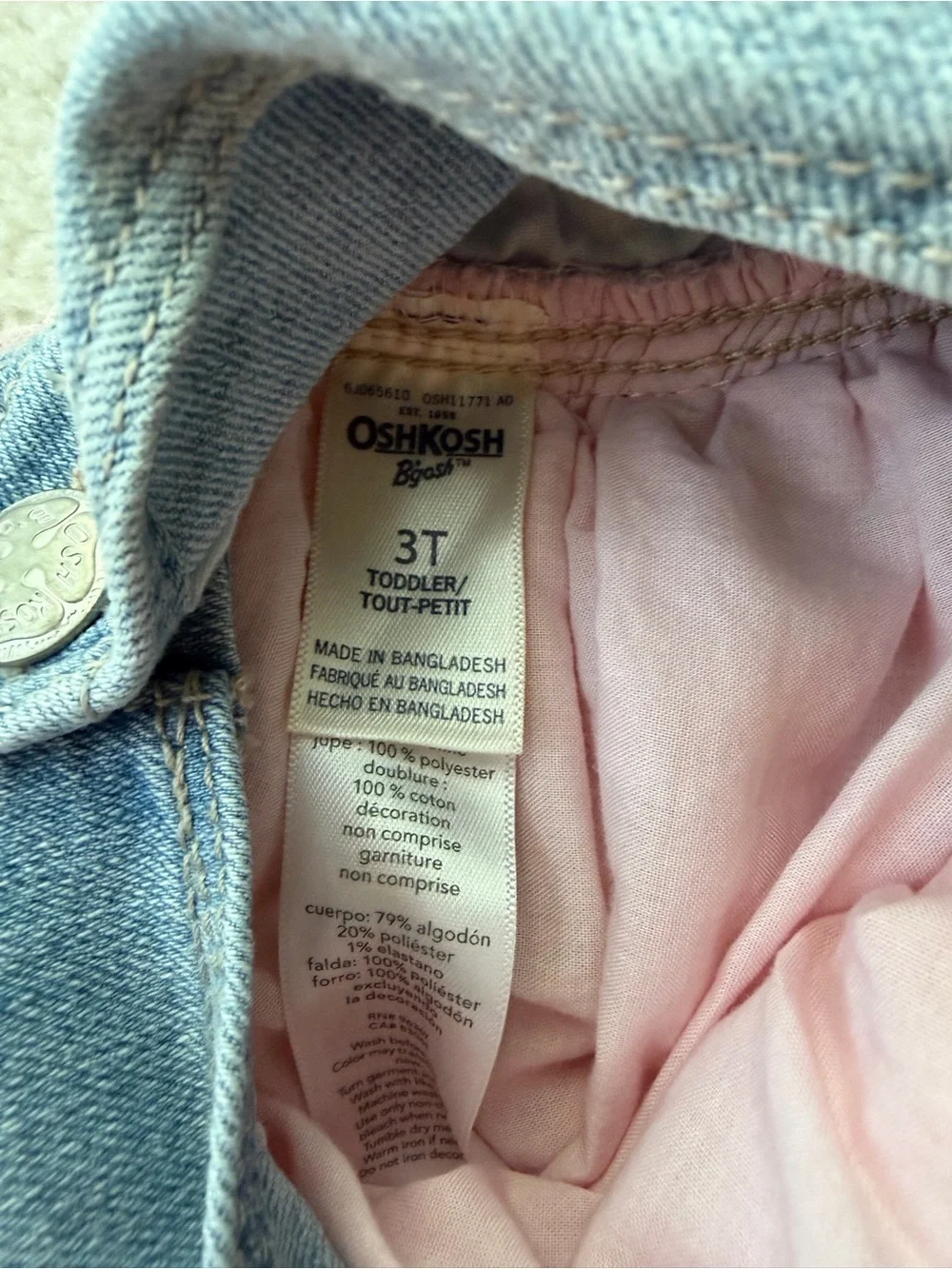 OshKosh B'gosh Light Blue Denim Overall Dress with Pink Tulle Skirt